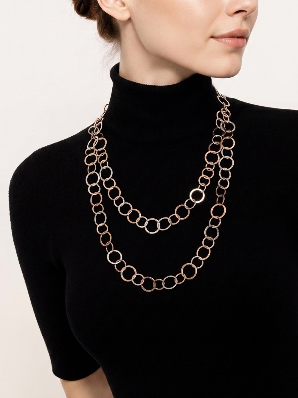 Sterling Silver Interlocking Rings Long Chain